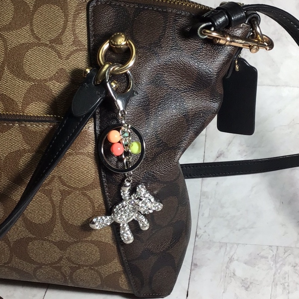 Silver Teddy Bear Keychain with Colorful Beads